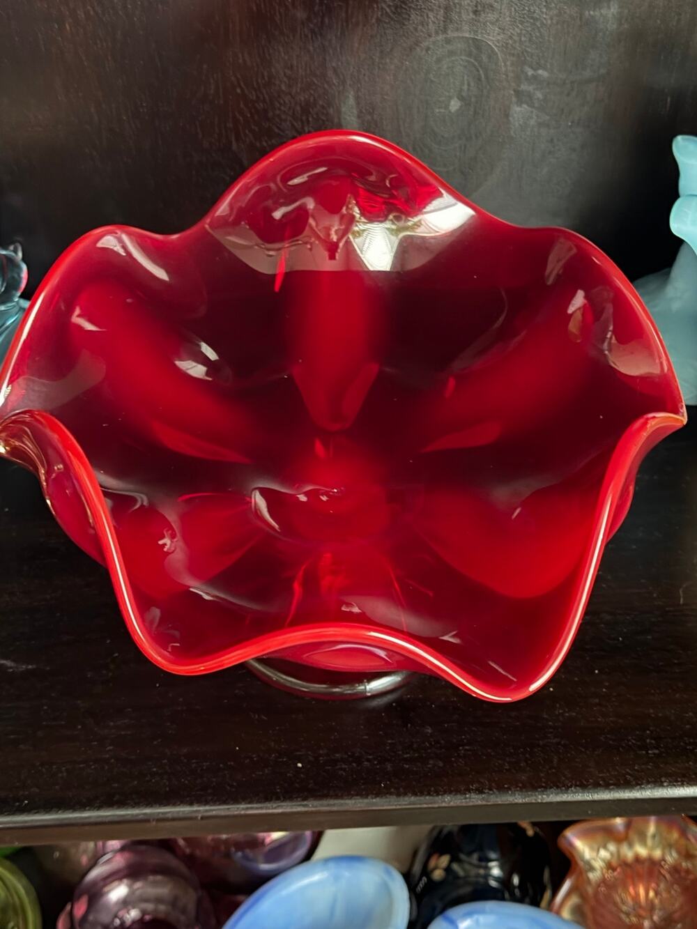 Gorgeous fiery red Viking pedestal dish